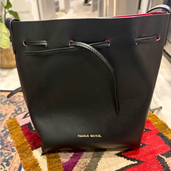 Mansur Gavriel Black Bucket Bag Red Interior + Pouch | Like New